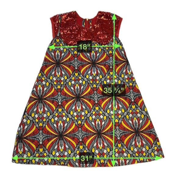 Handmade Medium A-Line Dress Multicolored Red Sequence Bow Abstract Costume READ - Picture 3 of 6